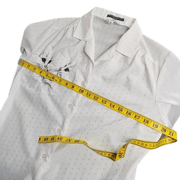 Vintage Susan Van Heusen Womens Embroidered Cat Button Up Shirt, Size 18 - Picture 5 of 7